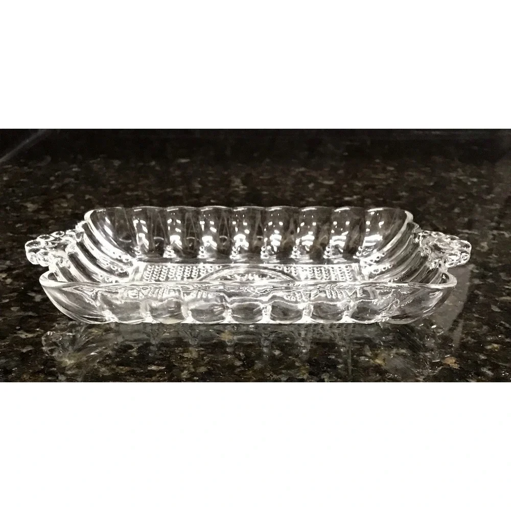 Vintage Anchor Hocking Rectangular‎ Knob Glass Relish Dish Set Trinket Dish